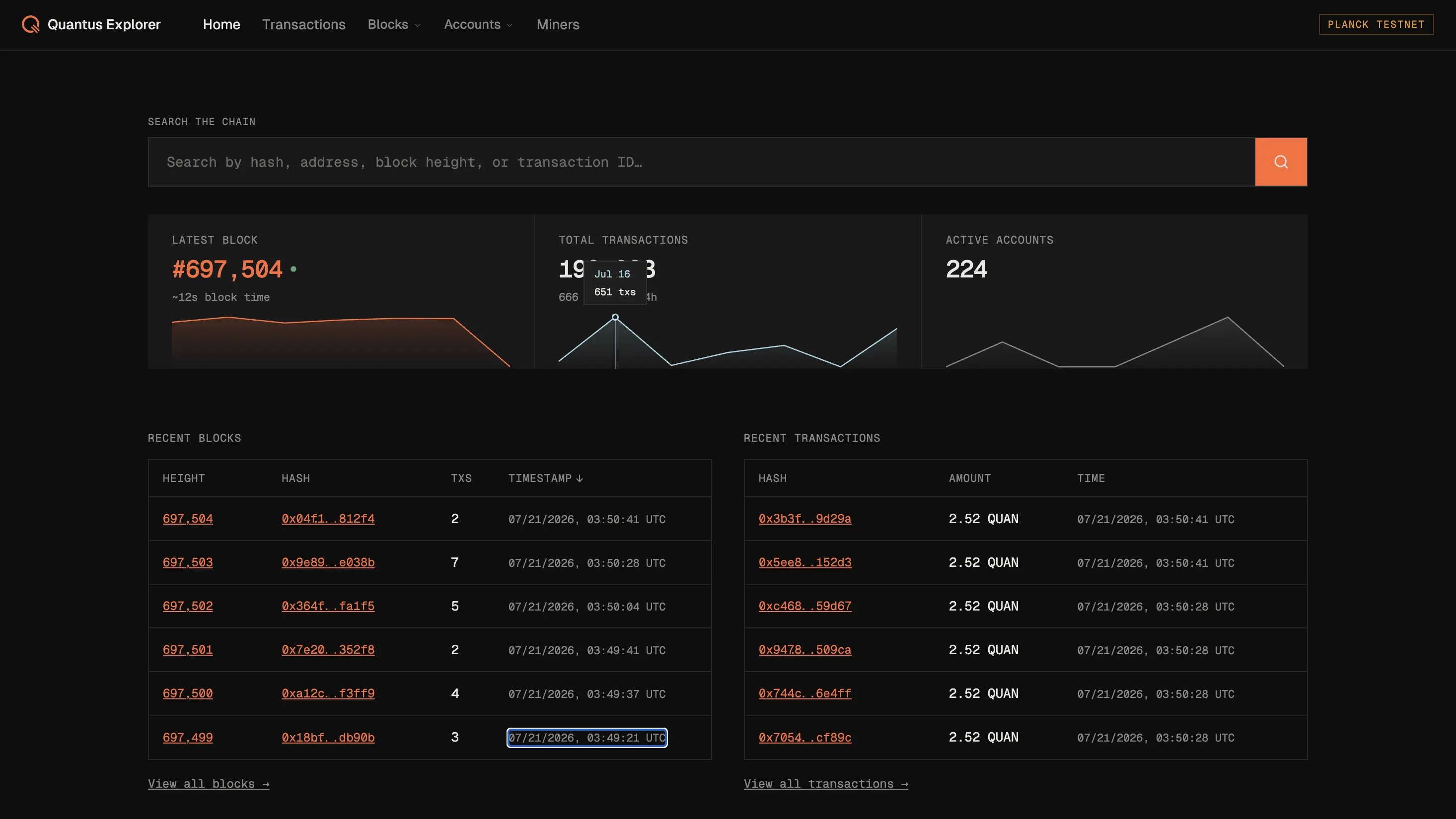 Quantus blockchain explorer redesign homepage